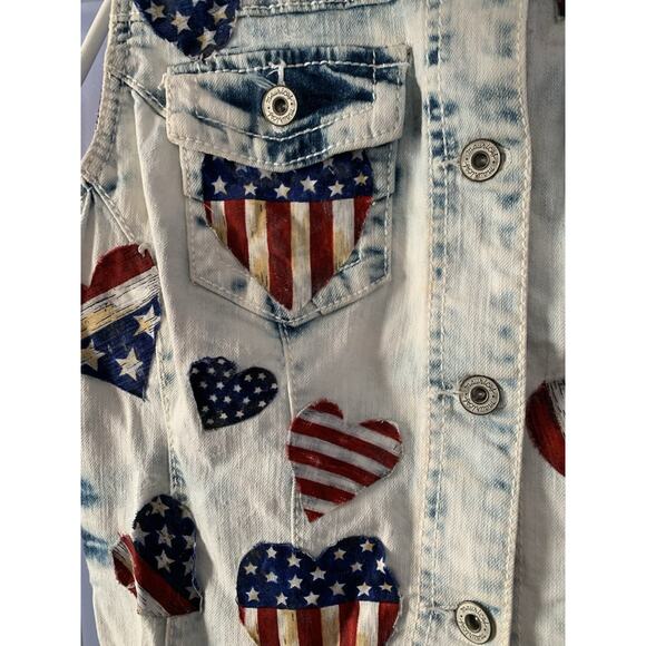 Maurices distressed denin vest top stars amd strips flag heart Patriots Lg farm - Picture 4 of 7